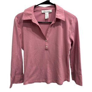 Jones New York Sport Womens Pink Long Sleeve Polo Shirt Size Small